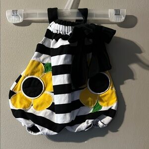 Striped Black and White Baby Bloomers with Yellow Flower
